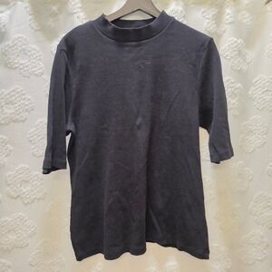 Maeve Anthropologie Womens Black Ribbed Mock‎ Neck Elbow Sleeve Top XL